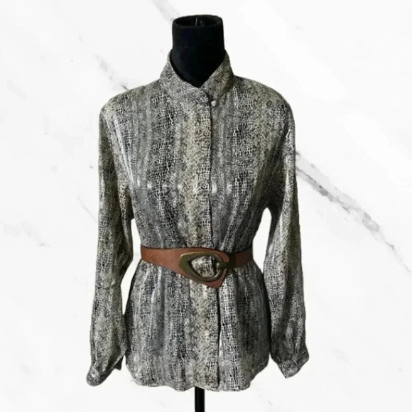 VINTAGE 70s silky animal print blouse size 14 EUC sz L YVES St. CLAIR office - Picture 2 of 16